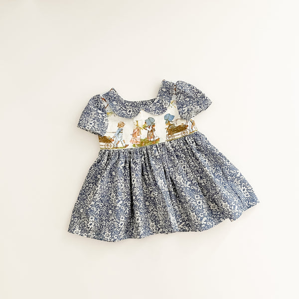 Size 2 Holly Hobbie dress blue + bloomer + hair clips